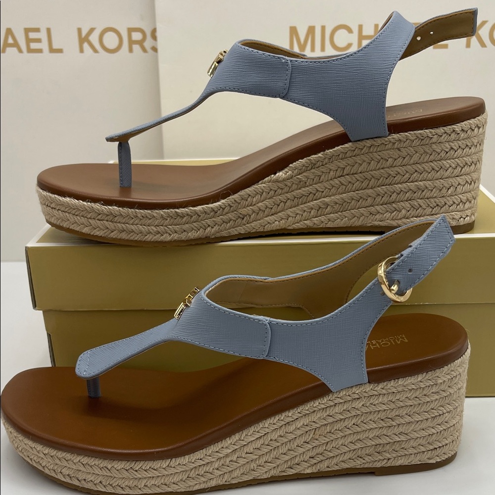 Michael Kors LANEY THONG FAUX LEATHER Pale Blue 
Heeled Blue Wedge Sandals